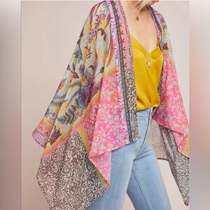 Anthropologie Elizabeth Gillett Floral Scarf Kimono One Size